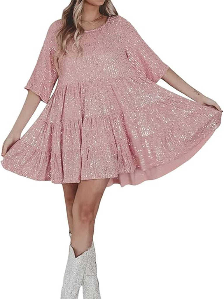 1960s Sequin Tiered Babydoll Dress - vintage dress, retro fashion, elegant red