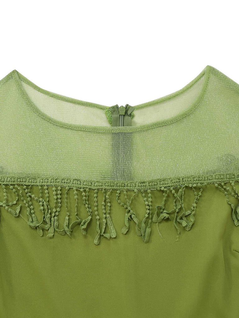 1960s Sheer Fringe Belted Bodycon Dress - vintage dress, retro fashion