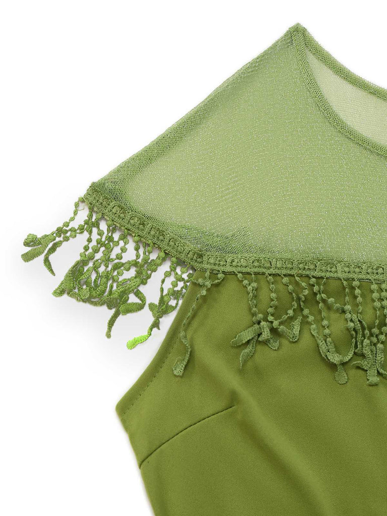 1960s Sheer Fringe Belted Bodycon Dress - vintage dress, retro fashion