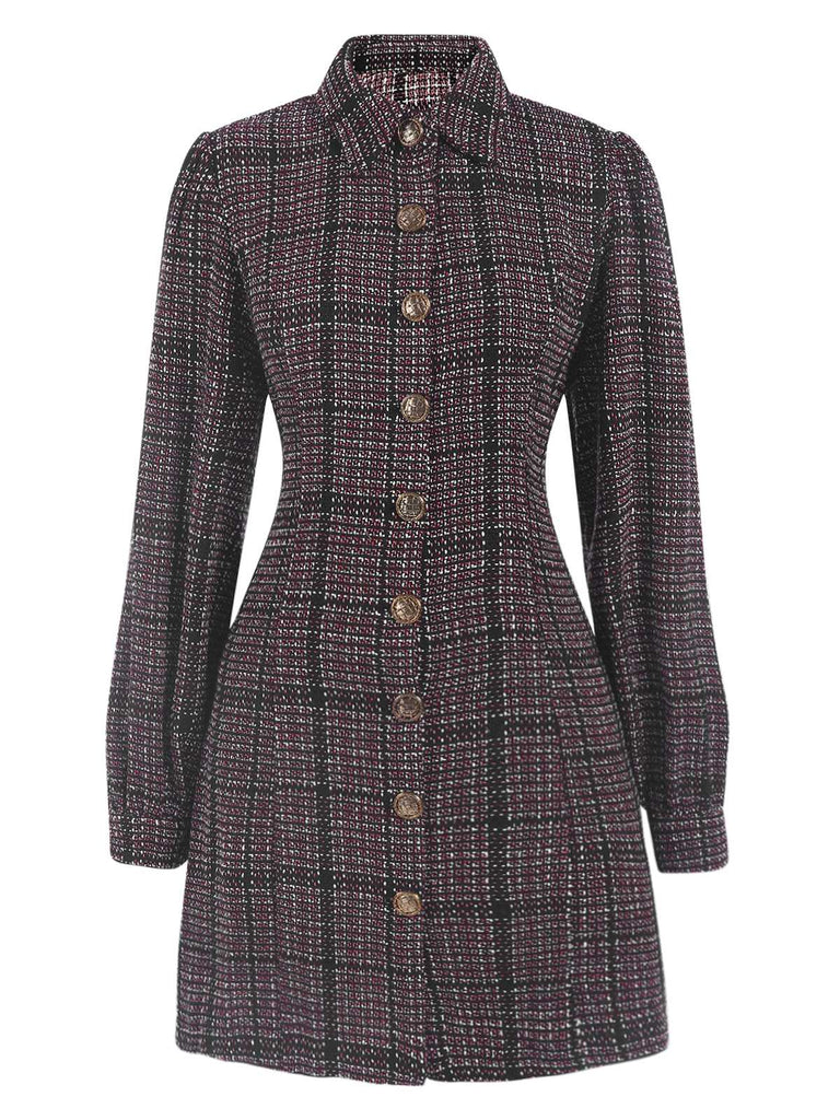 1960s Shirt Collar Lantern Sleeve Plaids Dress: where 1960s romance meets her modern spirit
