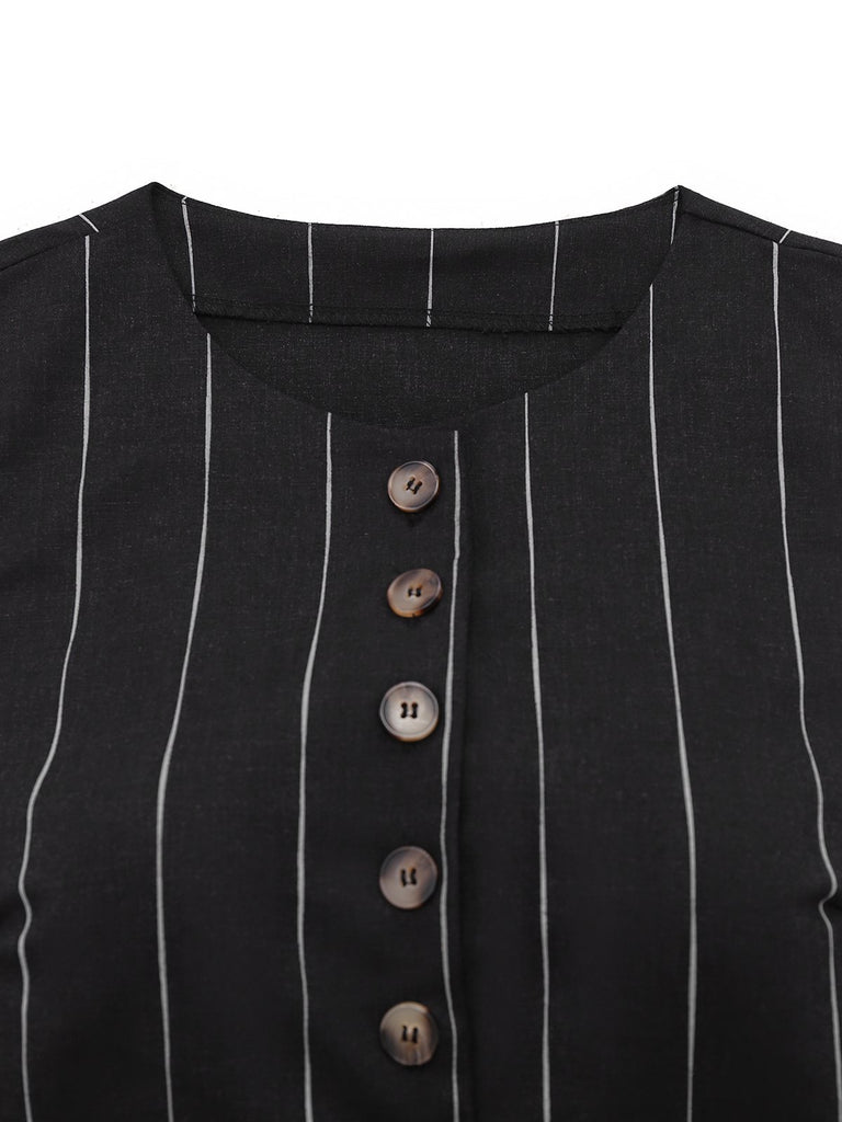 2PCS Black 1960s Pinstripe Pencil Skirt Sleeveless Suit - vintage skirt, retro style, classic black