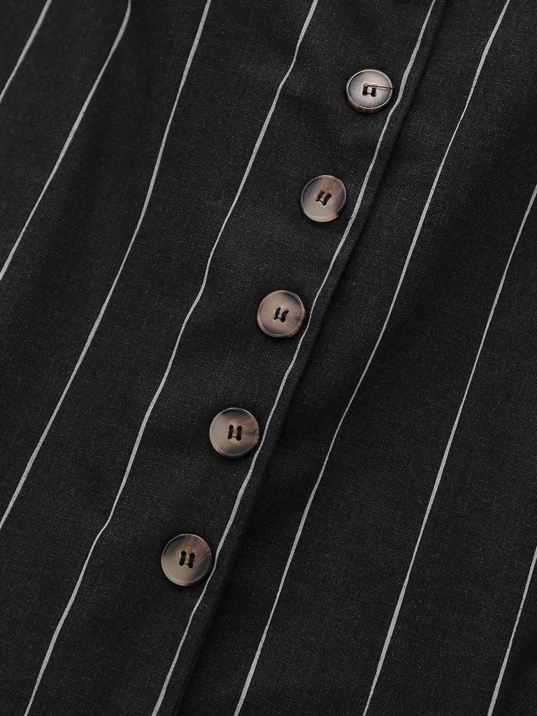 2PCS Black 1960s Pinstripe Pencil Skirt Sleeveless Suit - vintage skirt, retro style, classic black