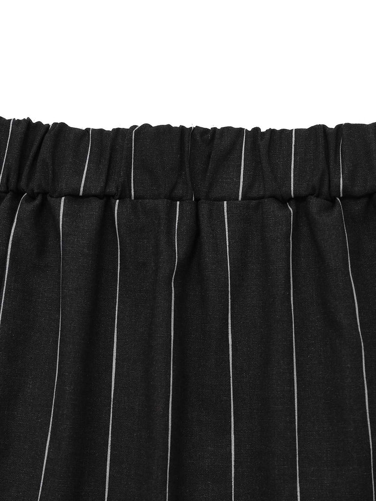 2PCS Black 1960s Pinstripe Pencil Skirt Sleeveless Suit - vintage skirt, retro style, classic black