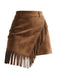 Brown 1960s Faux Suede Fringe Asymmetrical Hem Skirt - vintage skirt, retro style