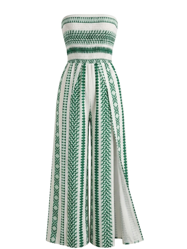 1960s Sleeveless Print Slit Strapless Jumpsuit, vintage romper, retro jumpsuit - perfect for women who love vintage and retro fashion