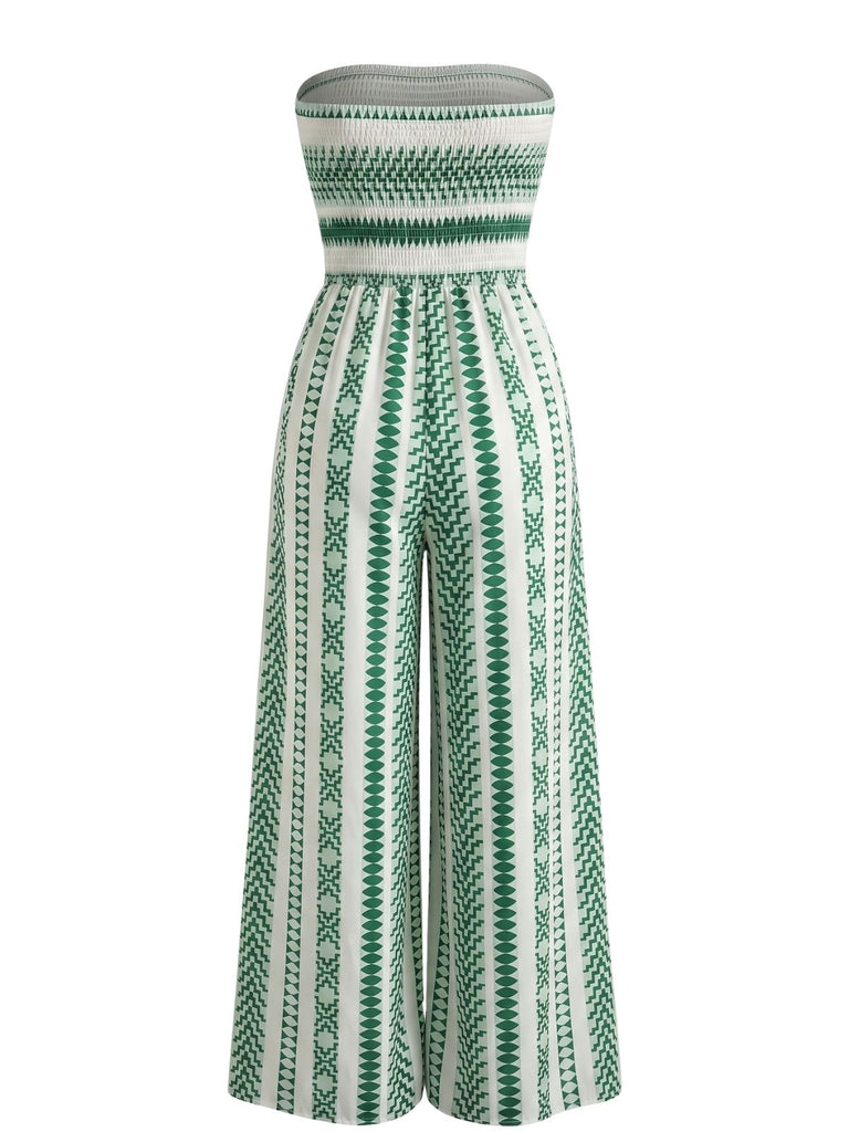 1960s Sleeveless Print Slit Strapless Jumpsuit, vintage romper, retro jumpsuit - perfect for women who love vintage and retro fashion