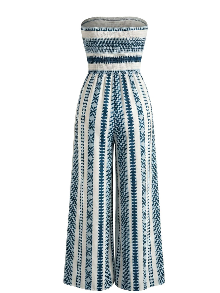 1960s Sleeveless Print Slit Strapless Jumpsuit, vintage romper, retro jumpsuit - perfect for women who love vintage and retro fashion