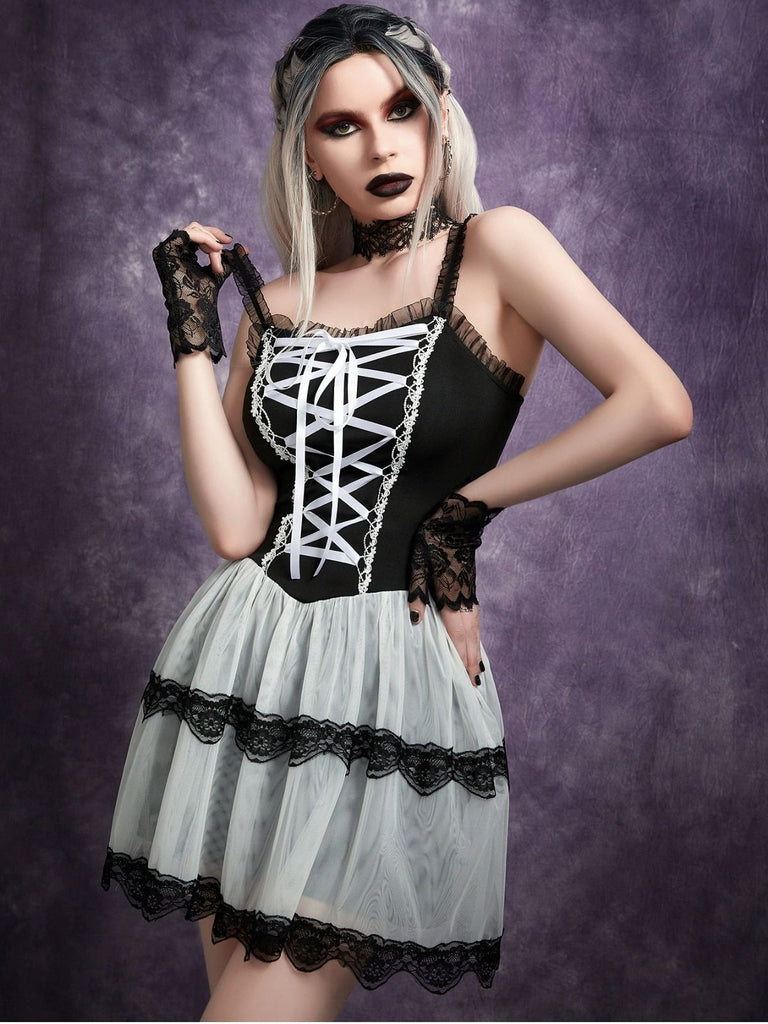 Gothic Mini Dress Ghost Bride Lace Corset Fancy Dress Women's Fantasy Halloween Carnival Performance Party Adults Dress Gothic Mini Dress Ghost Bride Lace Corset Fancy Dress Women's Fantasy Halloween Carnival Performance Party Adults Dress