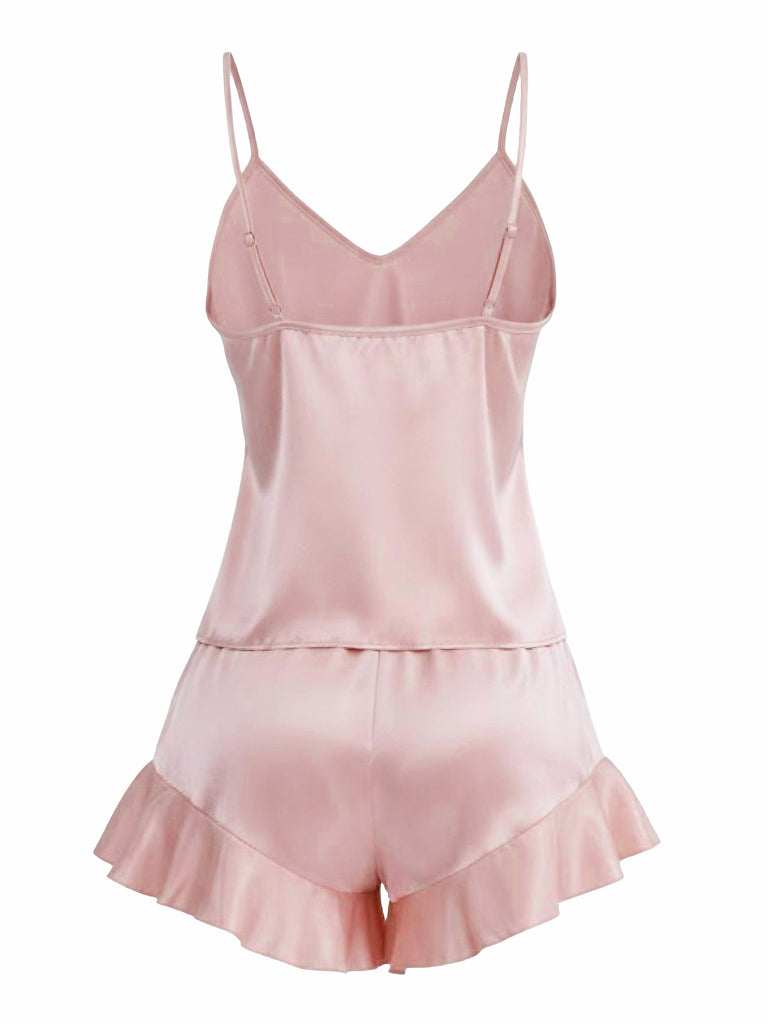 1960s Slip Ruffle Satin Pajama Set - vintage fashion, retro style
