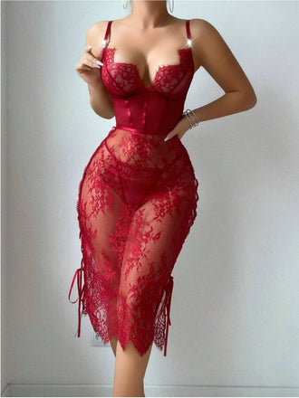 Wine Red 1960s Lace Hollow Bodycon Jumpsuit, vintage romper, retro jumpsuit - perfect for women who love vintage and retro fashion