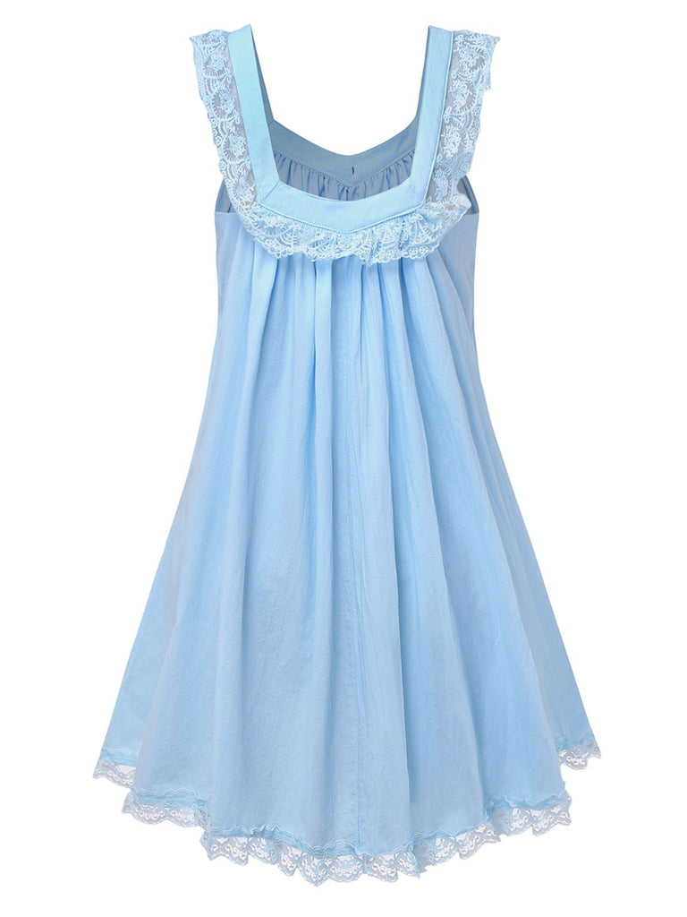Women's Lace Bow Backless Babydoll Mini Dress Blue Women's Lace Bow Backless Babydoll Mini Dress Blue