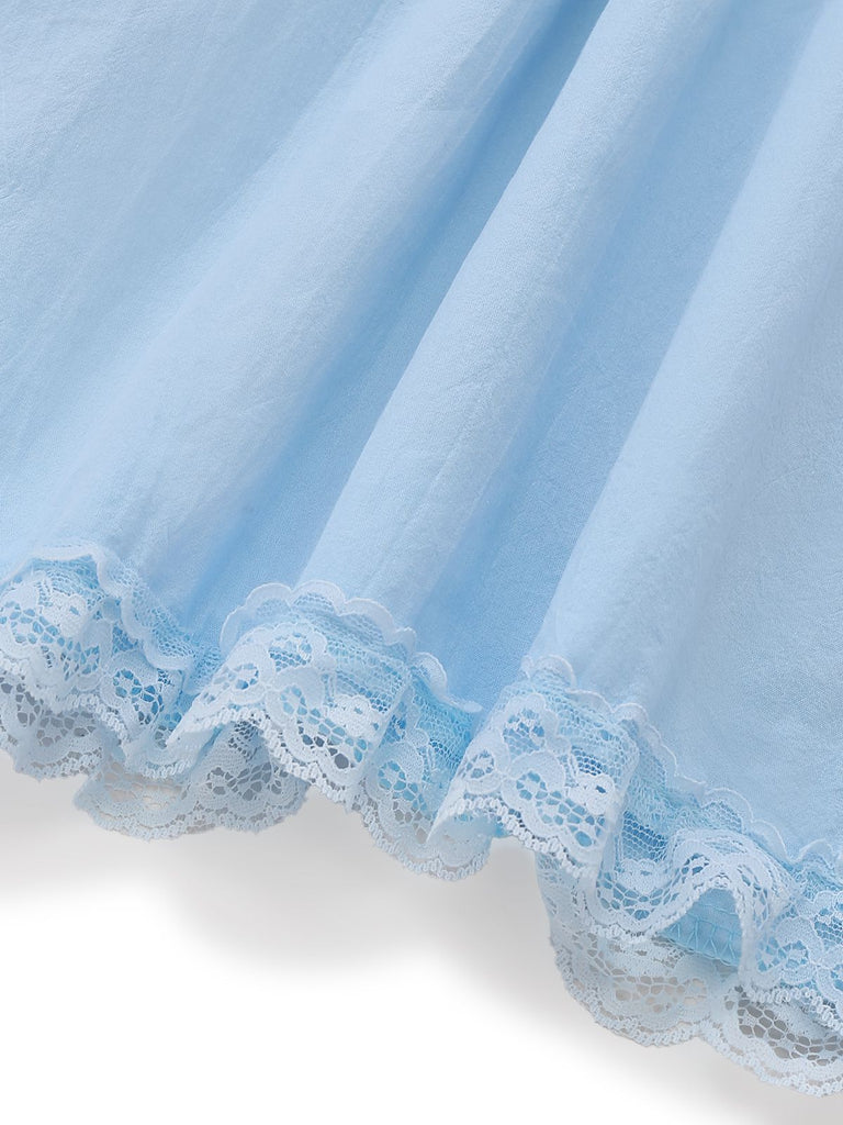 Women's Lace Bow Backless Babydoll Mini Dress Blue Women's Lace Bow Backless Babydoll Mini Dress Blue
