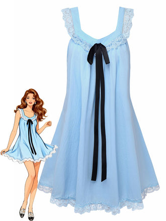 She slips into this 1960s Solid Bow Backless Lace Babydoll Dress and suddenly it's a 1960s daydream