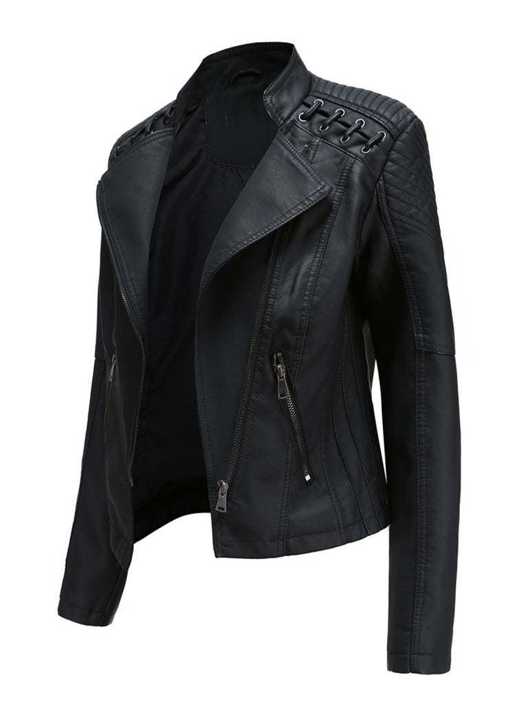1960s Solid Faux Leather Motorcycle Jacket — 1960s style that speaks before she does