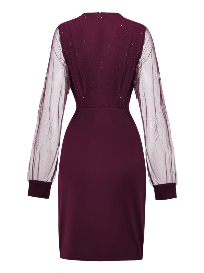 1960s Solid Glitter V-Neck Mesh Bodycon Dress | Retro Stage