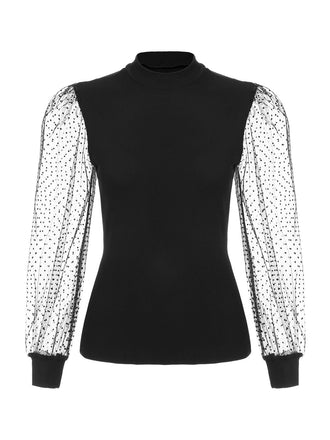 1960s Solid Half Turtleneck Puff Sleeve Knitted Top - vintage fashion, retro style