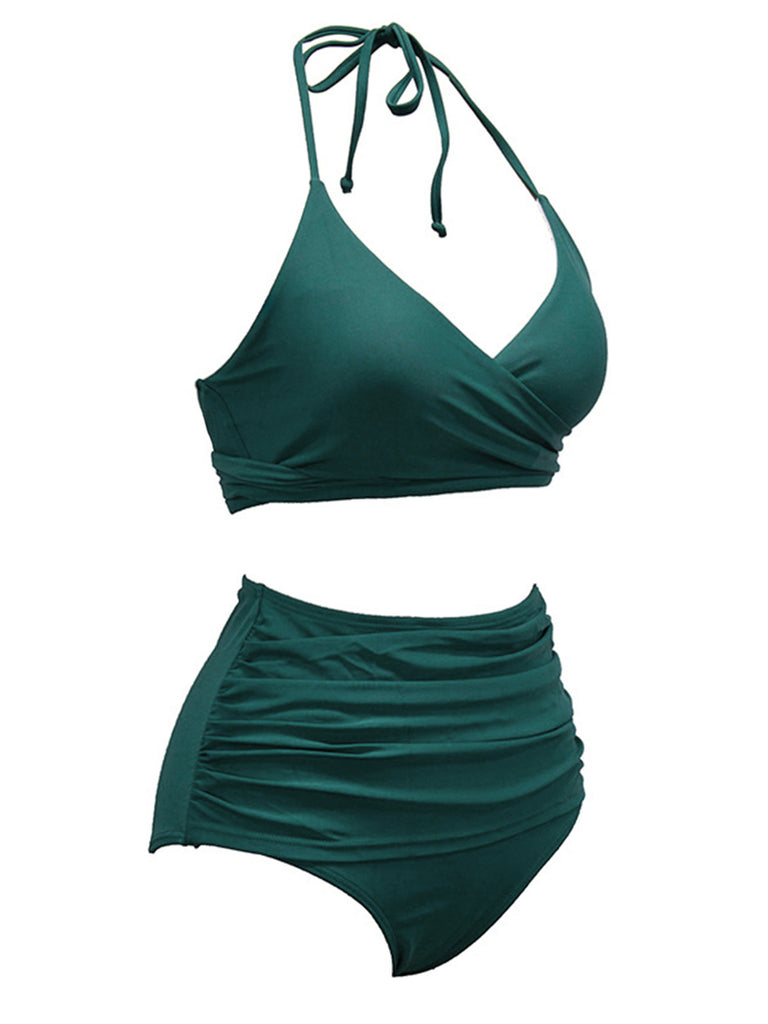 1960s Solid Halter Lace-Up Swimsuit: 1960s Riviera elegance, reimagined for her