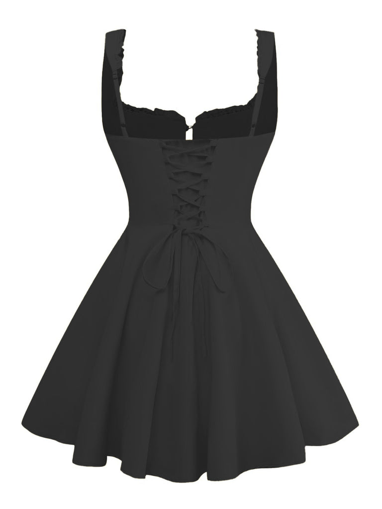 Black Corset Dress Floral Low Cut Lace Mini Dress