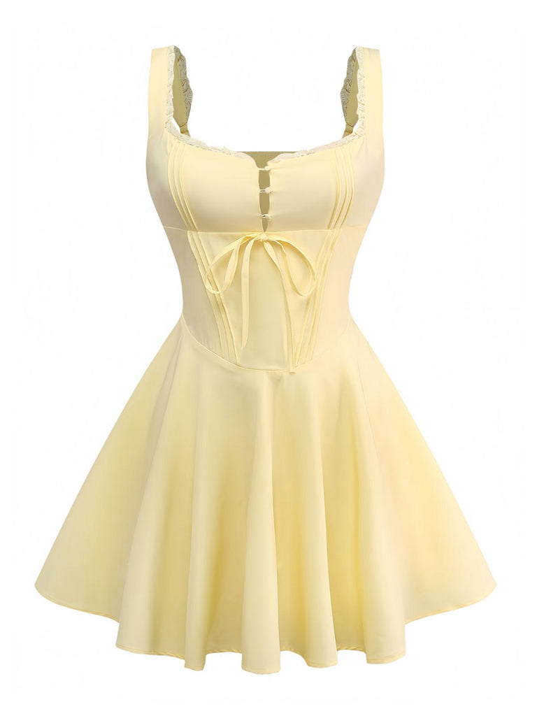 1960s Solid Lace Straps Lace-Up Skater Dress | Retro Stage 1960s Solid Lace Straps Lace-Up Skater Dress | Retro Stage