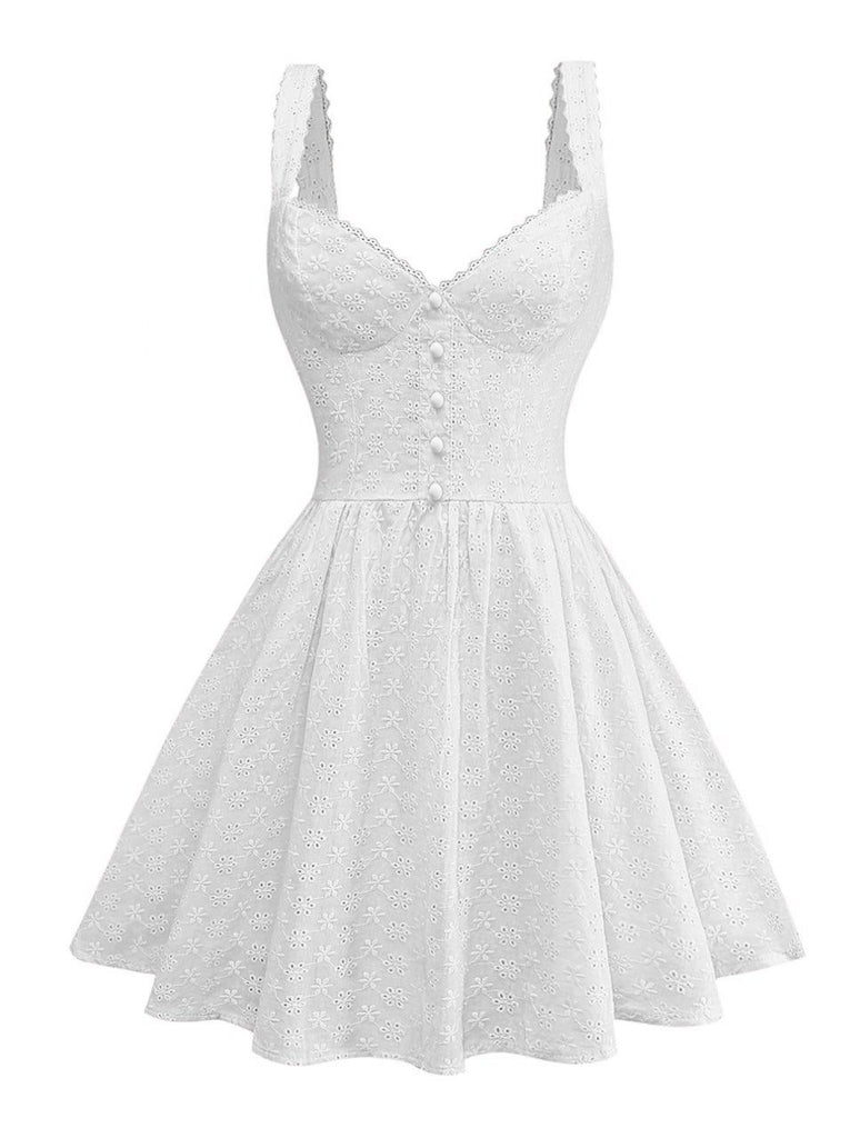 1960s Solid Lace Trim Deep V-Neck Mini Dress
