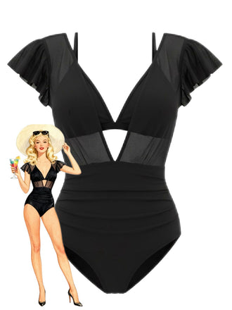 1960s Solid Mesh Plunge Bikini Set & Cover-Up - vintage fashion, retro style