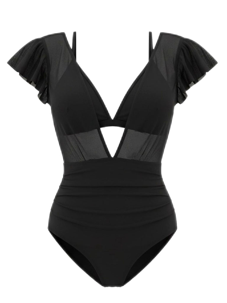 1960s Solid Mesh Plunge Bikini Set & Cover-Up - vintage fashion, retro style
