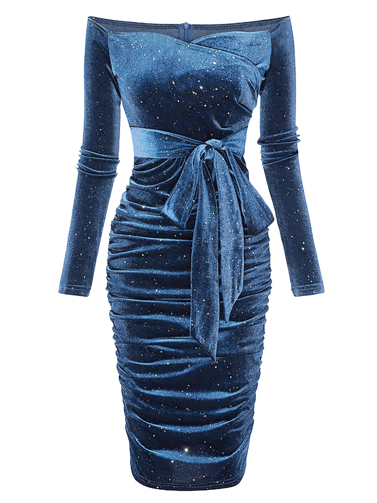 Vintage Solid Off-Shoulder Velvet Bodycon Dress Dark Green Vintage Solid Off-Shoulder Velvet Bodycon Dress Dark Green