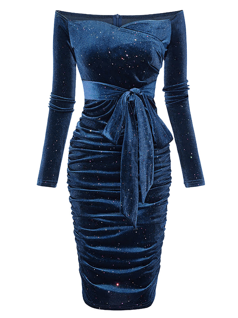 1960s Solid Off-Shoulder Velvet Dress: where 1960s romance meets her modern spirit