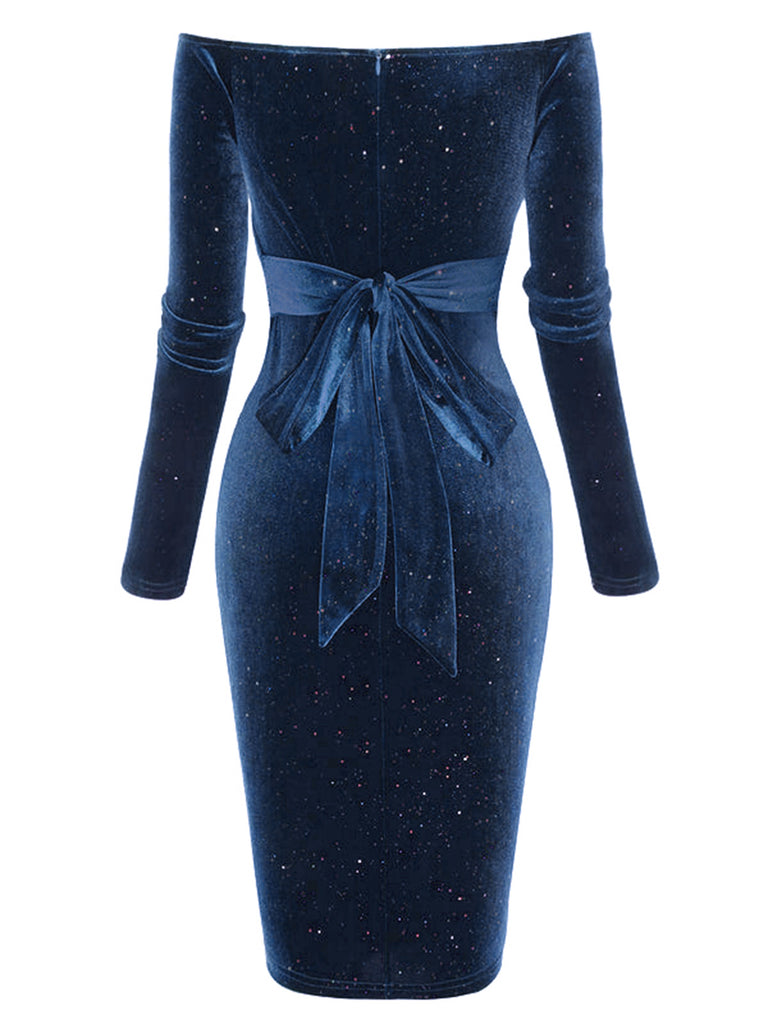This 1960s Solid Off-Shoulder Velvet Dress wraps her in 1960s elegance, one twirl at a time