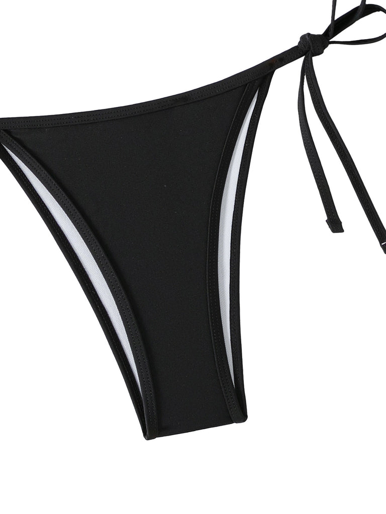 1960s Solid Ruched Halter Lace-Up Bikini Set - vintage fashion, retro style