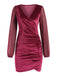 She slips into this 1960s Solid Sheer Sleeves V-Neck Velvet Dress and suddenly it's a 1960s daydream