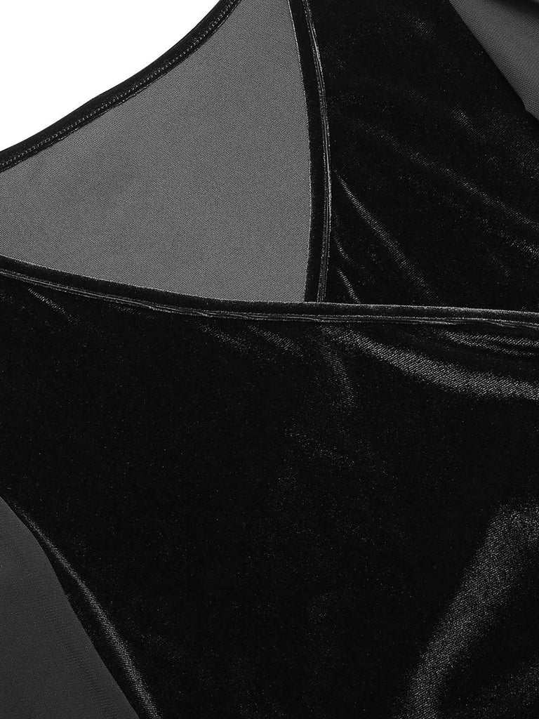 1960s Solid Sheer Sleeves V-Neck Velvet Dress, vintage dress, retro fashion - perfect for women who love vintage and retro fashion