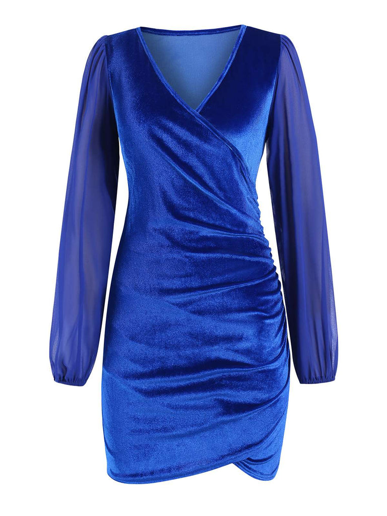 1960s Solid Sheer Sleeves V-Neck Velvet Dress — the kind of 1960s dress that makes strangers smile