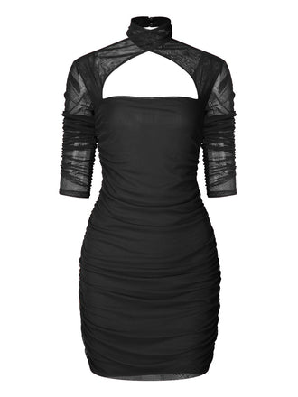 She slips into this 1960s Solid Sheer Wrinkle Halter Bodycon Dress and suddenly it's a 1960s daydream