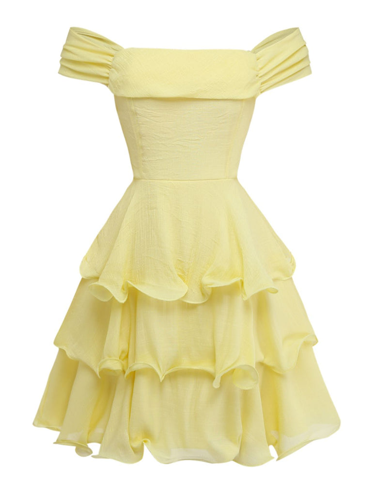 1960s Solid Strapless Backless Ruffle Cake Dress - vintage dress, retro fashion