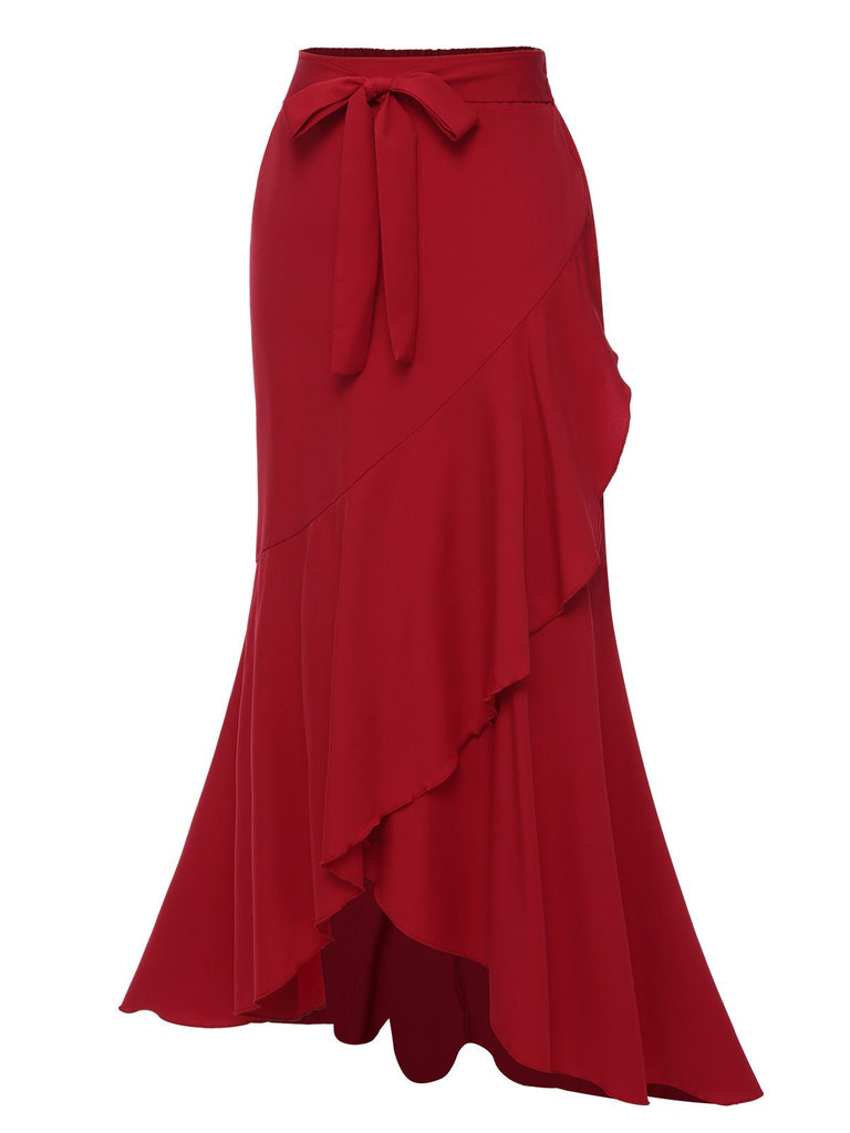 1960s Solid Tie-Up Mermaid Long Skirt, vintage skirt, retro style - perfect for women who love vintage and retro fashion