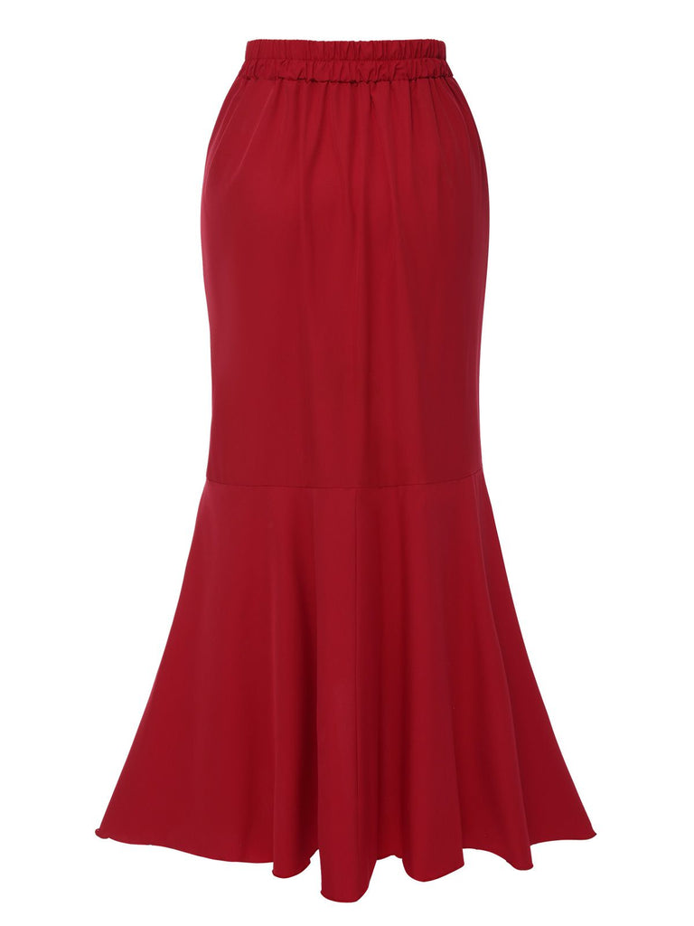 1960s Solid Tie-Up Mermaid Long Skirt, vintage skirt, retro style - perfect for women who love vintage and retro fashion