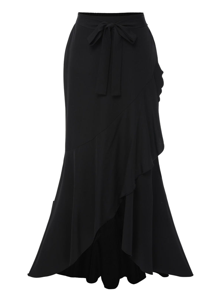 1960s Solid Tie-Up Mermaid Long Skirt, vintage skirt, retro style - perfect for women who love vintage and retro fashion