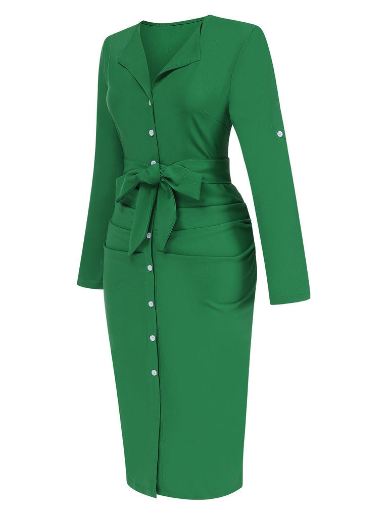 1960s Solid VNeck Pleated Button | 1960s | vintage dress, retro fashion