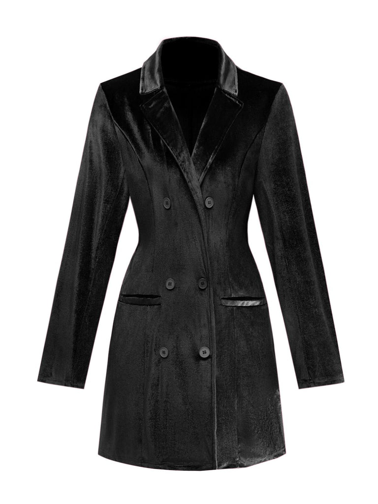 1960s Solid Velvet Long Sleeve Blazer Dress - vintage dress, retro fashion