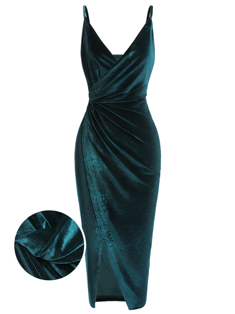 1960s Solid Velvet V-Neck Strap Dress | Retro Stage 1960s Solid Velvet V-Neck Strap Dress | Retro Stage