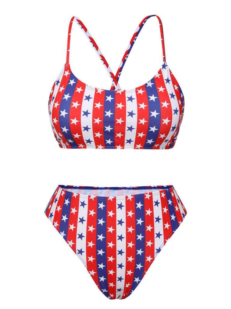 She's wearing 1960s Spaghetti Strap Independence Day Swimsuit and the whole beach remembers the 1960s