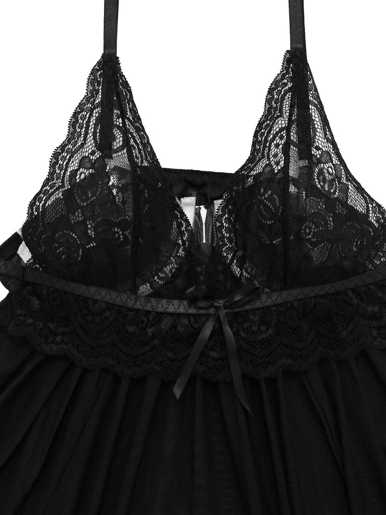 Women's Lace Babydoll Intimates with Panties, Black / S