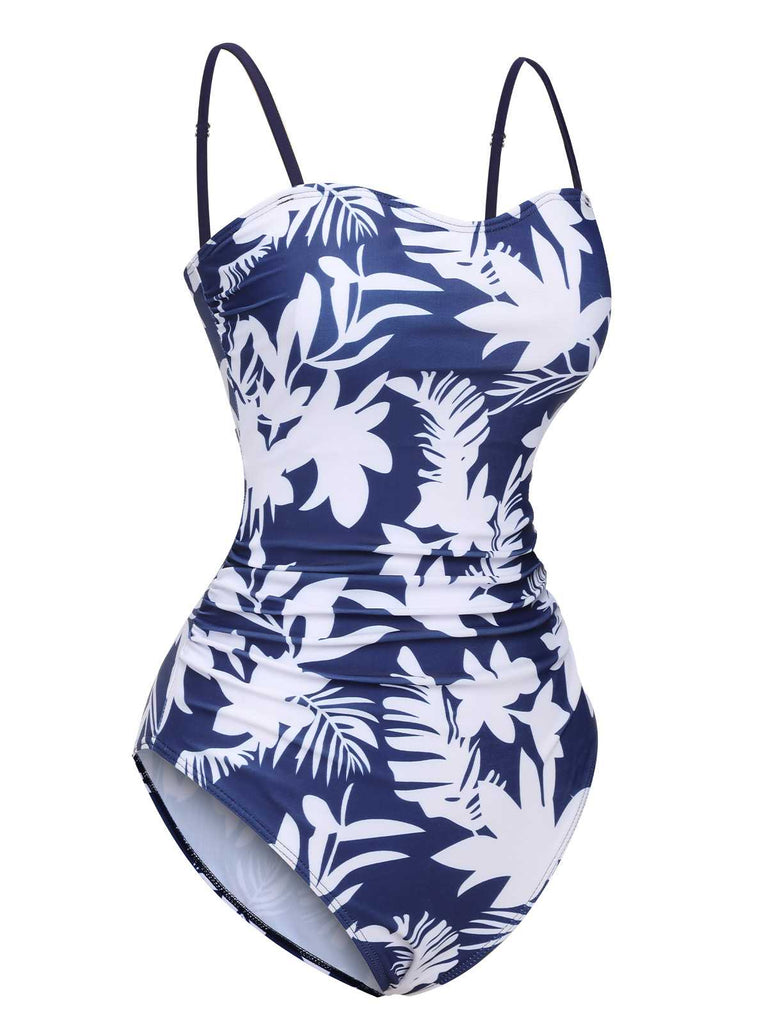 1960s Spaghetti Strap Plants Solid One-Piece Swimsuit: 1960s Riviera elegance, reimagined for her