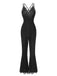 She finds her 1960s story in this 1960s Spaghetti Strap V-Neck Lace Jumpsuit