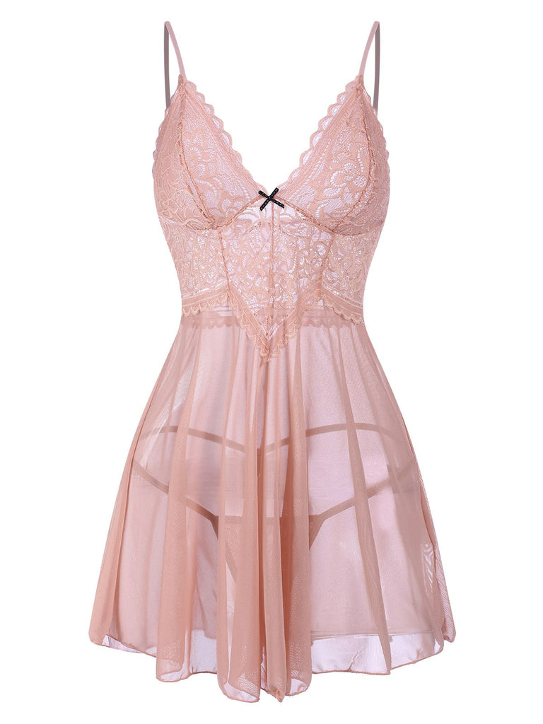 This 1960s Spaghetti Straps Lace Sheer Nightgown wraps her in 1960s elegance, one twirl at a time