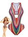 Multicolor 1960s Rainbow Cutout Strappy Faux Crochet Swimsuit - vintage swimsuit, pin-up style