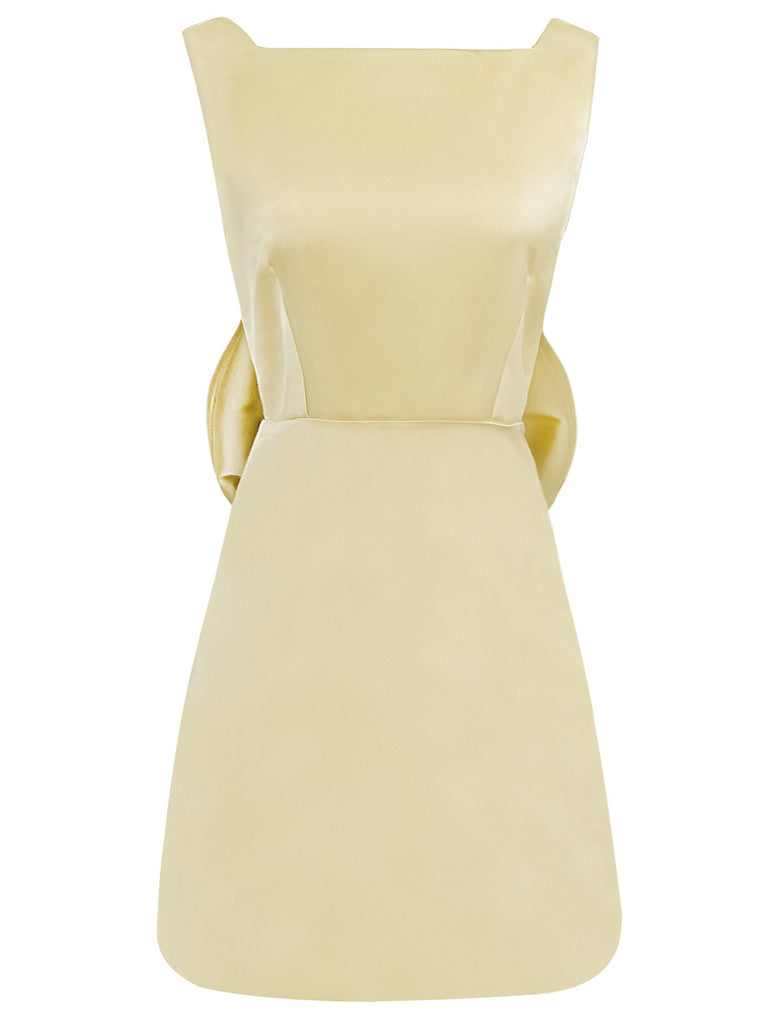 1960s Square Neck Back Bow Satin Dress: where 1960s romance meets her modern spirit