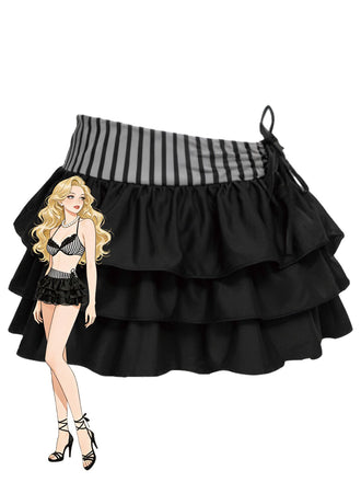 1960s Striped Mesh Bow Tiered Cover-Up Skirt - vintage skirt, retro style, elegant red