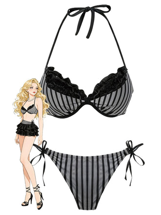 1960s Striped Mesh Halter Bow Bikini Set - vintage fashion, retro style